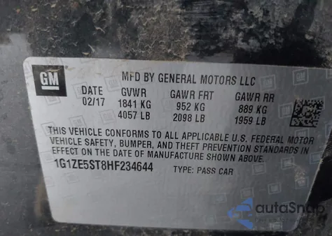 2017 Chevrolet Malibu 1Lt из США, поврежденный, VIN 1G1ZE5ST8HF234644